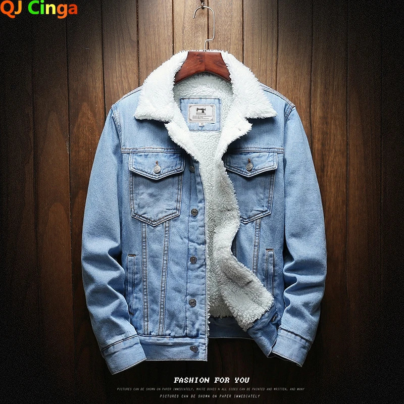 Blue Men Winter Jean Jackets Outerwear Warm Denim Coats Men Large Size Wool Liner Thicker Winter Denim Jackets Plus Size 6XL 240415