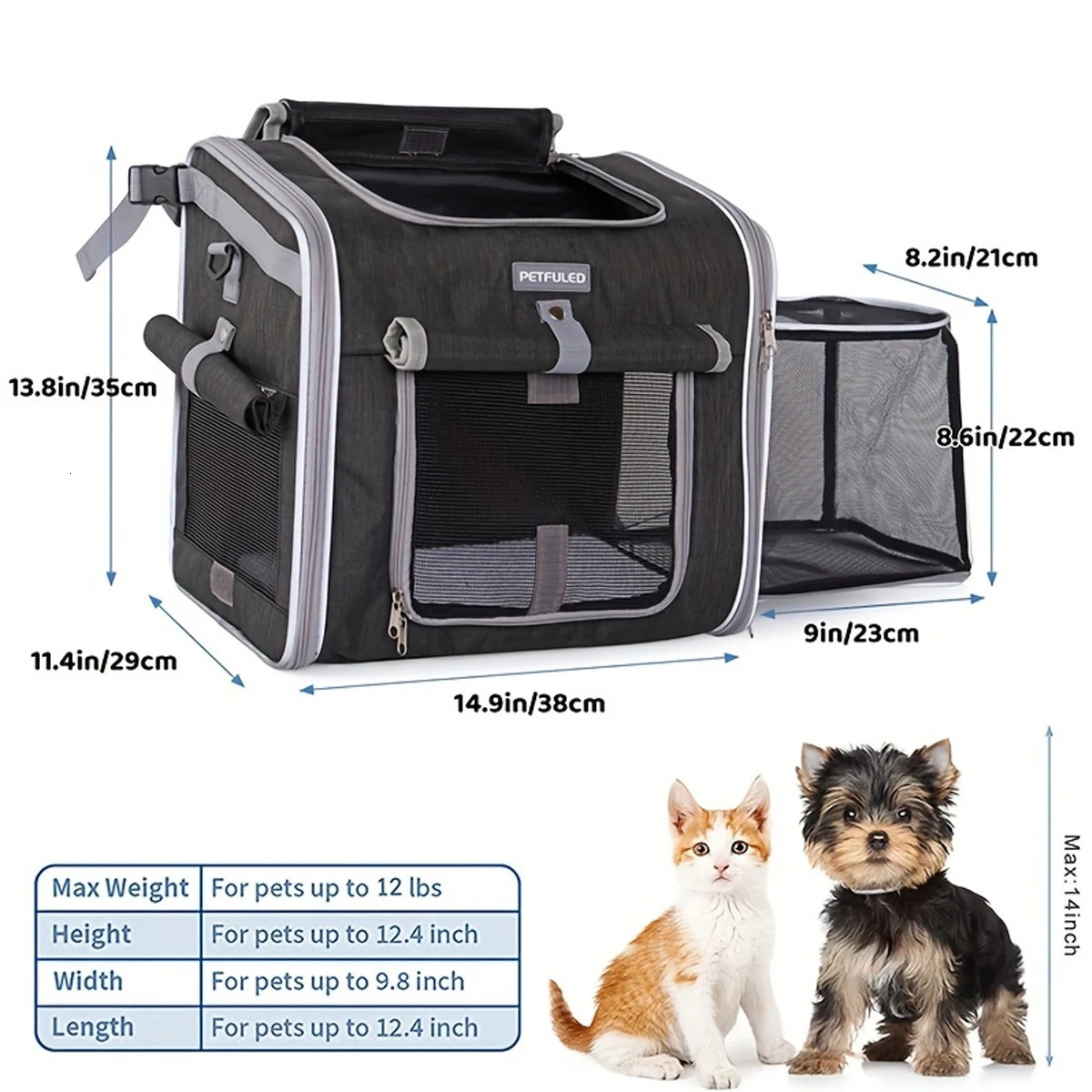 Dog or Cat Bike Basket Expandable Soft Sided Pet Backpack with 4 Open Doors Foldable Dog Bike 240423