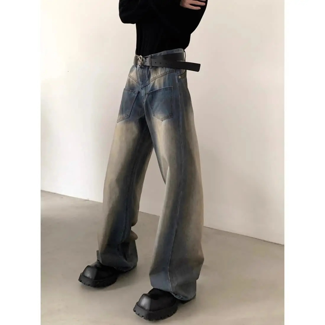 Trendy hip-hop loose fitting American street men and women washed personalized retro straight leg wide leg casual jeans y2k 240429