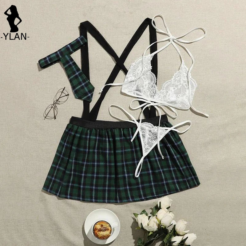 Sexy lingerie sexy school uniform womens erotic lingerie role-playing school girl clothing lace bra set mini tight sexy lingerie 240425