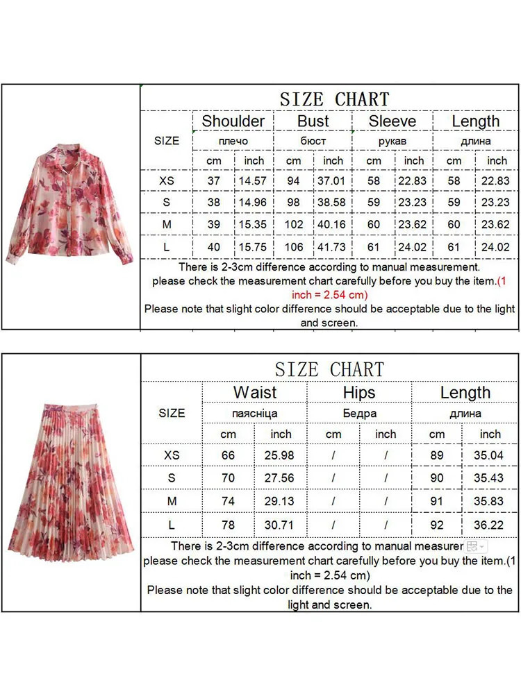 TRAF Spring Summer Women Floral Print Blouse Skirt Sets Fashion Casual Single Breasted Tops ALine Pleated Skirts Suits 240423