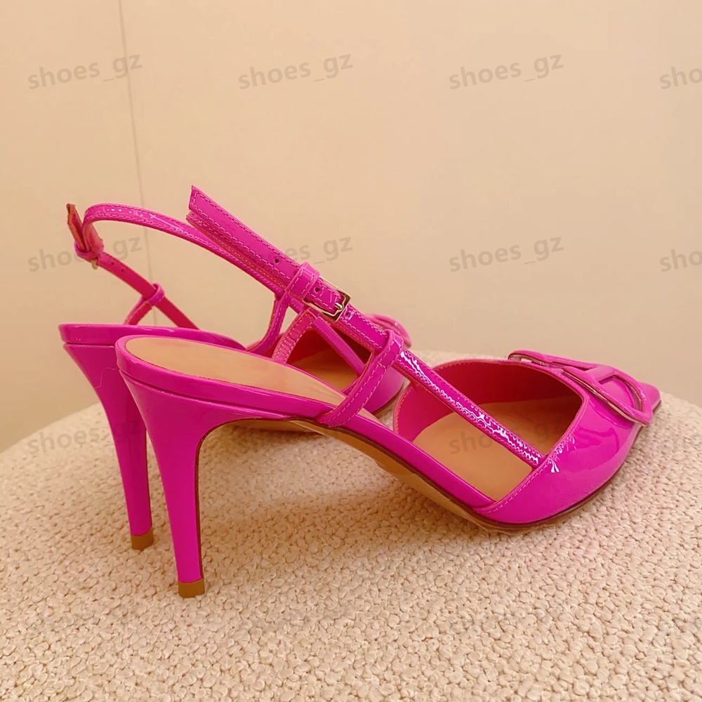 New Barbie powder Slingback Rhinestones hyaline PVC Sandals Pointed Toes stilletto heels Leather sole Women's luxury designer Party wedding Evening best shoes