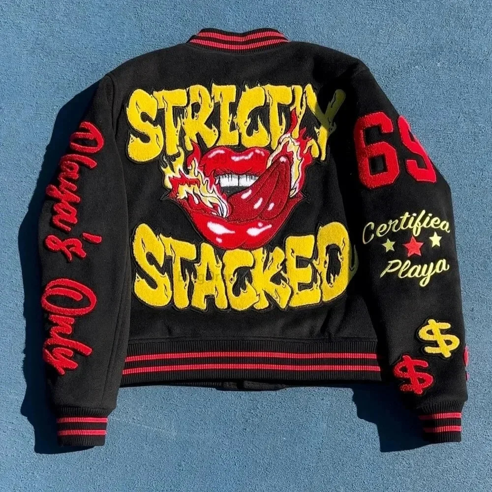 Tiger Embroidered Jacket Y2K Mens Harajuku Hip Hop Retro Cartoon Pint Oversized Jacket Gothic Baseball Uniform Coat Clothing 240417