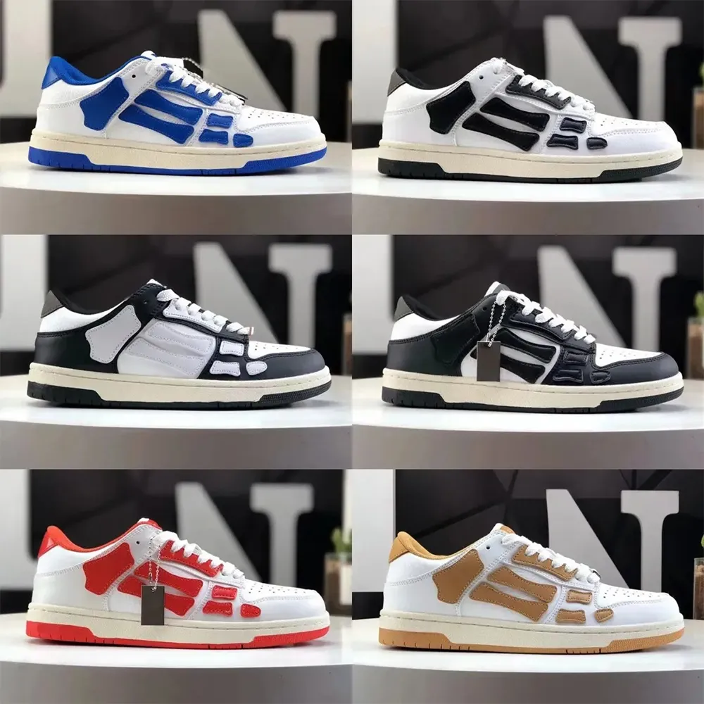 2025 New Designer Skel-top Casual Shoes Skelet Bones Runner Top Low Skel Skeleton Women Men Retro Sneakers Black White Genuine Leather Lace Up Shoe