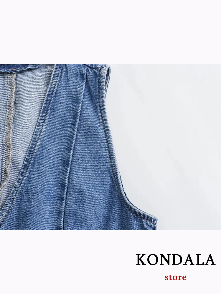 KONDALA Casual Vintage Solid Denim Women Suit Single Breasted Sleeveless Vest Long Straight Split Skirt Fashion Summer Sets 240423