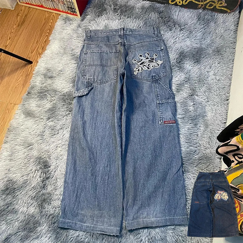JNCO Wide Leg Jeans Streetwear Men Y2K Retro Hip Hop Harajuku High Quality Embroidered Denim Pants Casual Baggy Trousers 240429