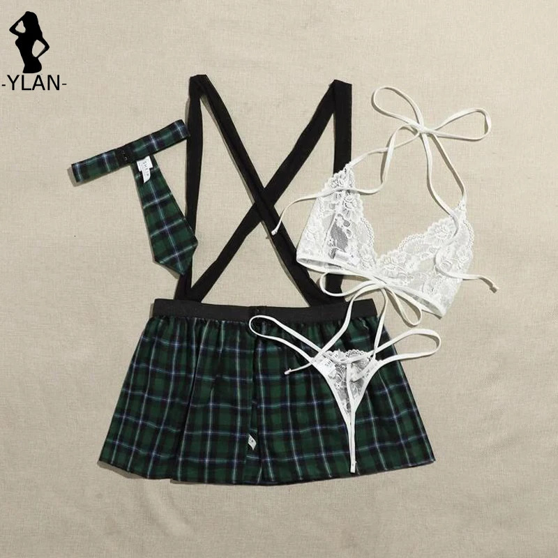 Sexy lingerie sexy school uniform womens erotic lingerie role-playing school girl clothing lace bra set mini tight sexy lingerie 240425