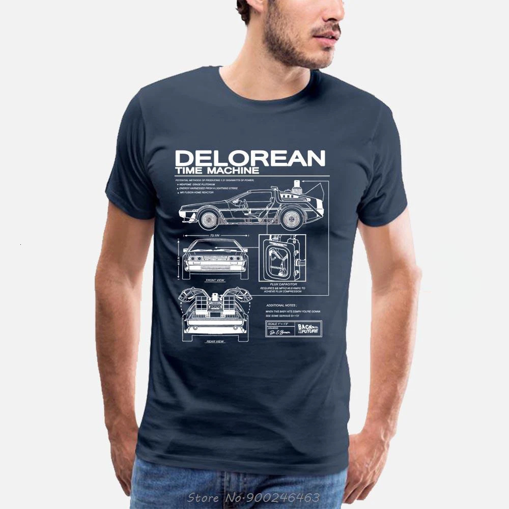 Back To The Future Delorean Schematic T-Shirt Print TShirt Men Motorcycle Cotton T Shirt Summer Hip Hop Tees 240429