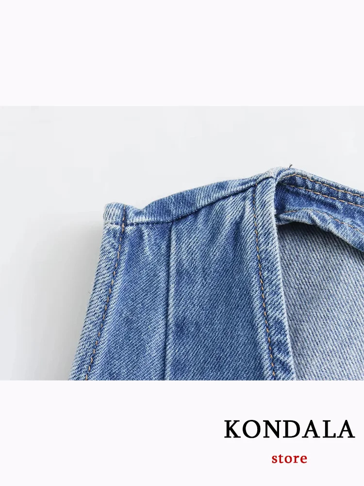 KONDALA Casual Vintage Solid Denim Women Suit Single Breasted Sleeveless Vest Long Straight Split Skirt Fashion Summer Sets 240423