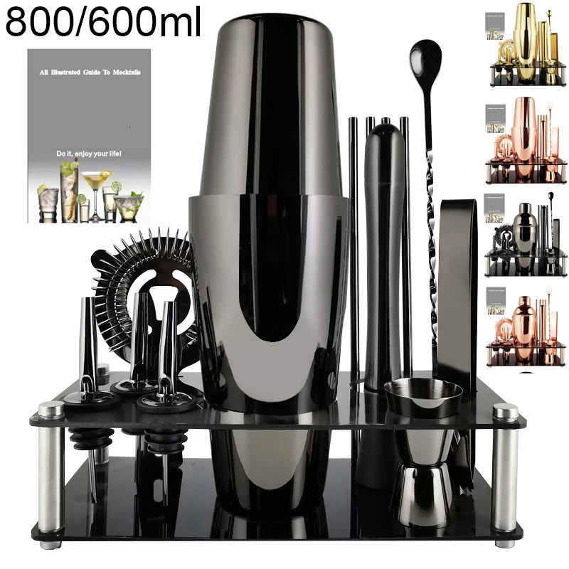 Black Rose 550ml 800600ML Stainless Steel Cocktail Shaker Boston Shakers Mixer Wine Bartender Kit Bar Tools Drop 240429