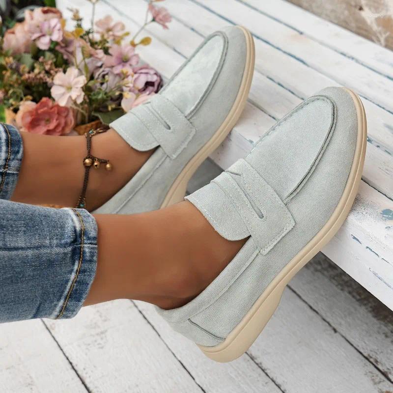 Casual Shoes 2024 Womens Summer Fashion Round Toe Shallow Mouth Slip-on Designer Vulcanized Outdoor Flat Bottom Women Loafer