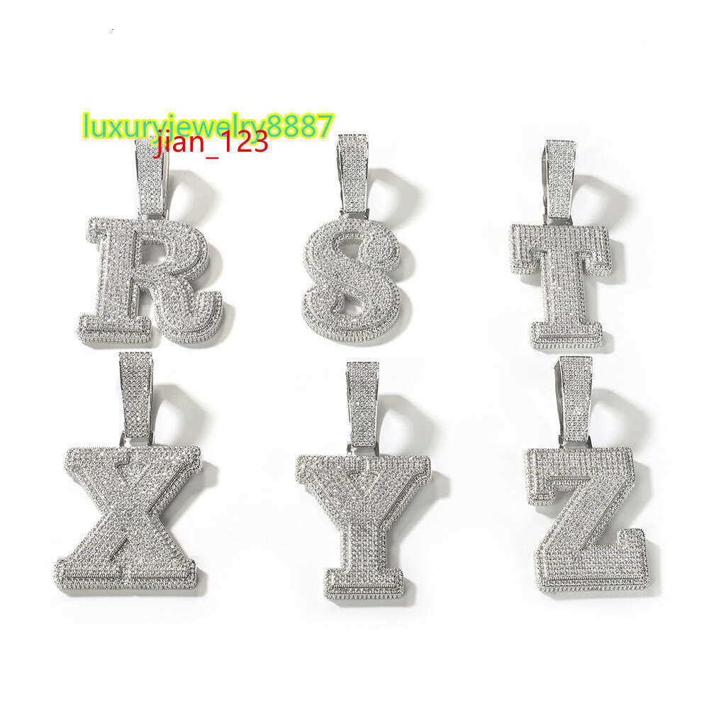 Custom Name Letter Pendant Men Sier Plated Street Style 5A Zircon Hiphop Necklace
