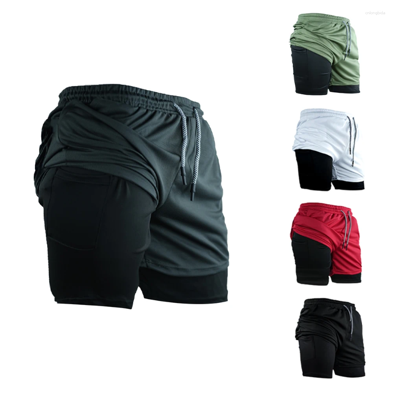 CNLONGBIDA Men's Shorts Double Layer Fitness Men Gym Training 2 In 1 Sports Quick Dry Workout Jogging Deck Summer