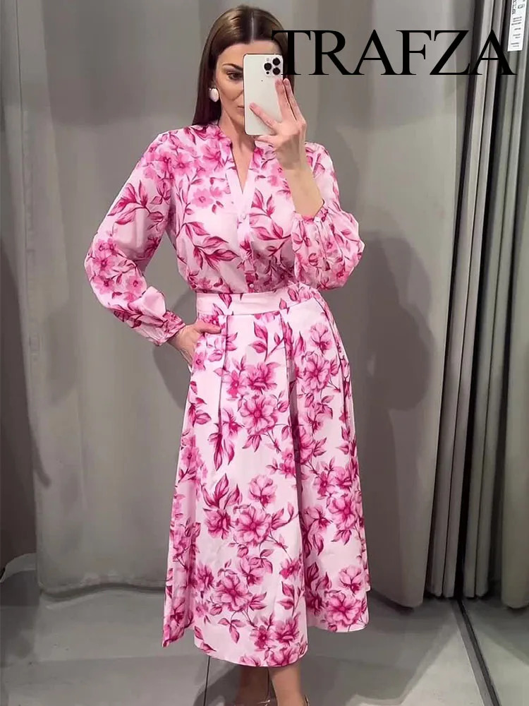 TRAFZA Women 2 Piece Set Floral Print Long Sleeves SingleBreasted Shirts Casual TopsFashion High Waist Zipper Slim Skirt 240423