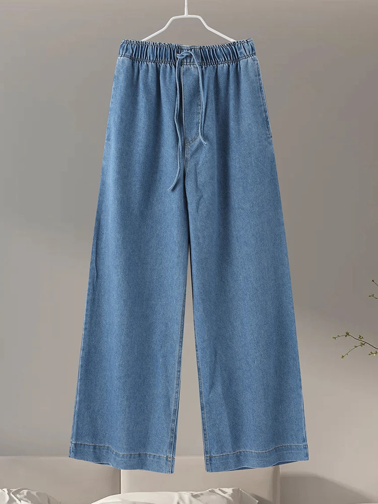 Spring Casual Denim Top Pants Sets Women Long Sleeve Turndown Collar Pullover Wide Leg Pant Female Suit Summer Lady Outfits 240423