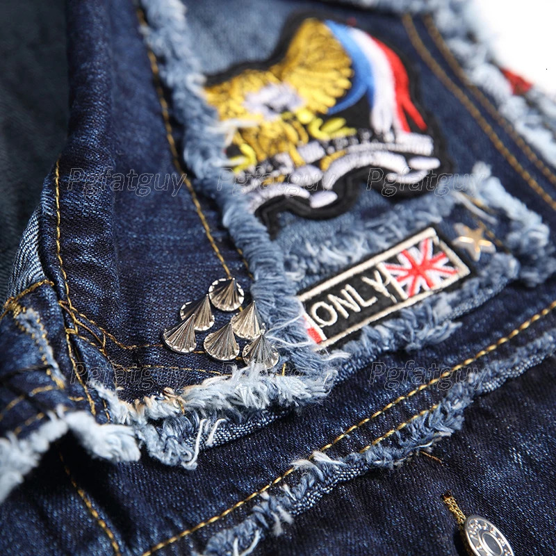 Autumn Mens Denim Two Piece Set Casual Embroidery Skull Vest and Ragged Paint Patch Stretch Jeans 2PCS Sets Conjuntos De Hombres 240428