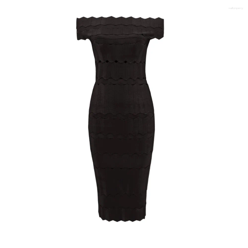 Casual Dresses Arrival High Quality Black Burgundy Sexy Off The Shoulder Midi Wholesale Women Stretch Celebrity Bandage Dress Vestidos