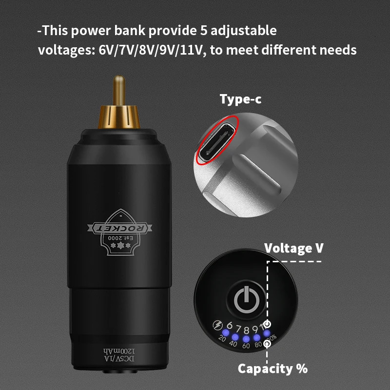 DMTATTOO Professional Mini Rocket Wireless Tattoo Power Supply RCA Interface Rotary Tattoo Pen Tattoo Supplies 240424