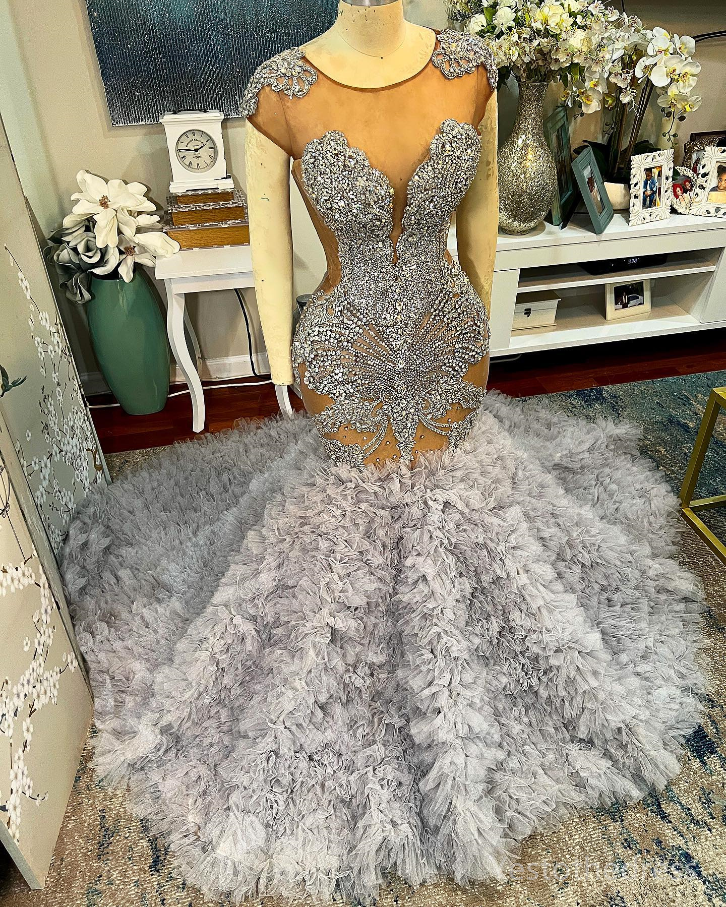 Urious Mermaid 2024 Dress Bride Bridal Illusion Rhies Crystals Decorated Pleated Wedding Gowns For African Black Women Marriage D233