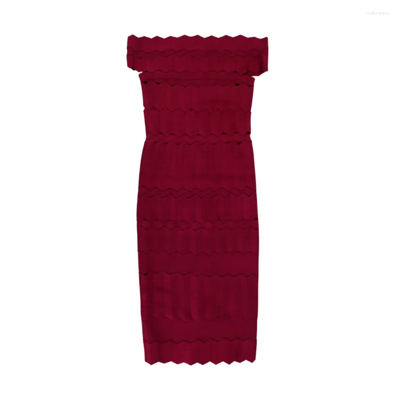 Casual Dresses Arrival High Quality Black Burgundy Sexy Off The Shoulder Midi Wholesale Women Stretch Celebrity Bandage Dress Vestidos