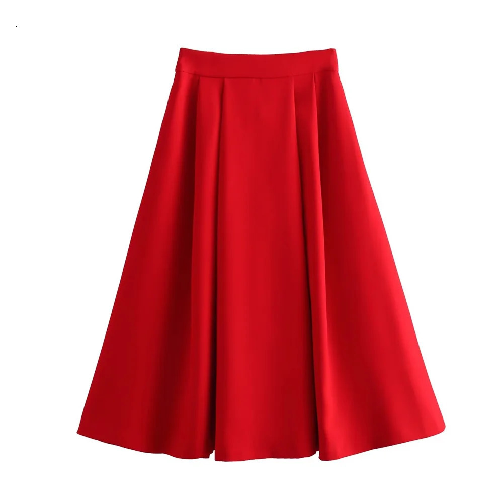 Taop Za temperament versatile red tight suit jacketAline long pleated skirt half womens set 240423