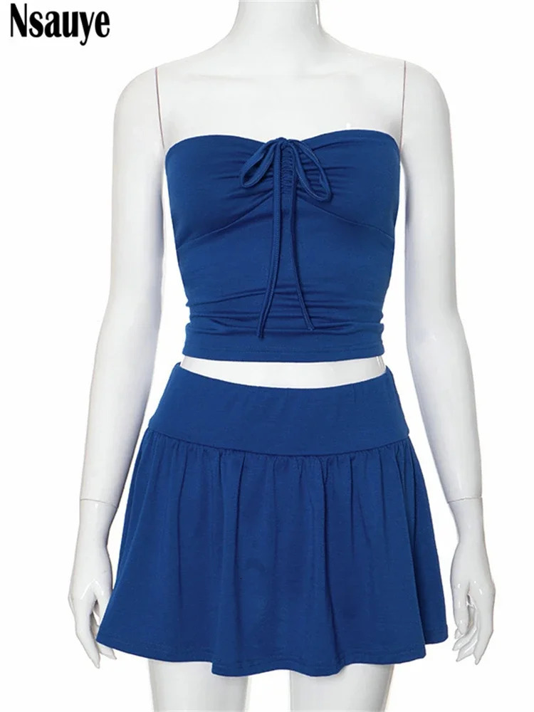Nsauye Summer Beach Holiday Dress Set Women Sleeveless Tops And Mini Skirt Suits 2 Piece Outfits In Matching 240423