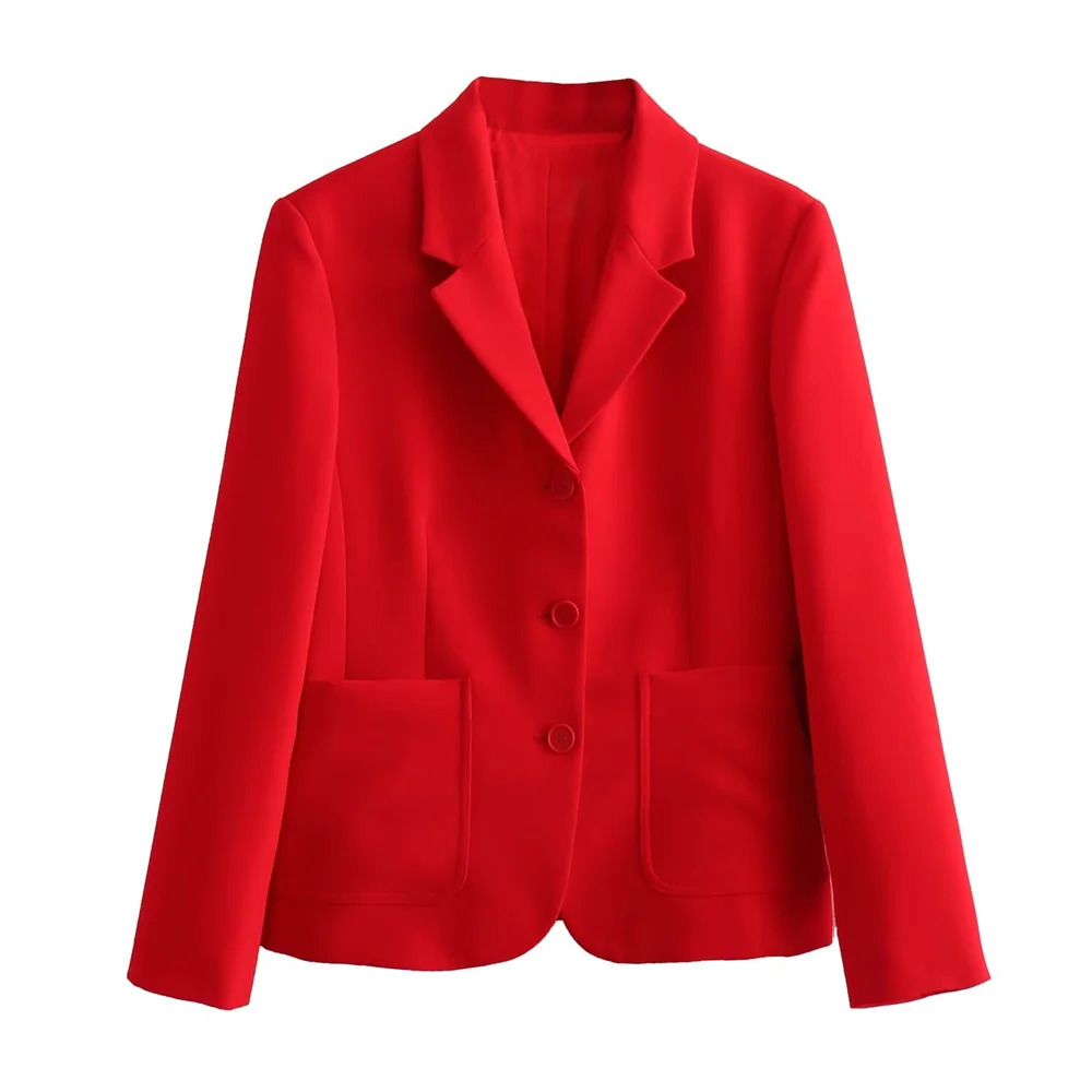 Taop Za temperament versatile red tight suit jacketAline long pleated skirt half womens set 240423
