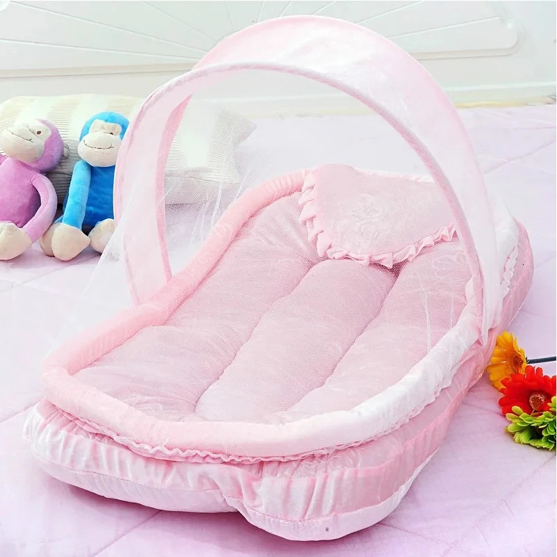 Flannel born Bed Mosquito Net With Small Pillow Baby Cradle Mosquito Insect Net Encrypted gauze Baby Crib Mosquito Tent 240422