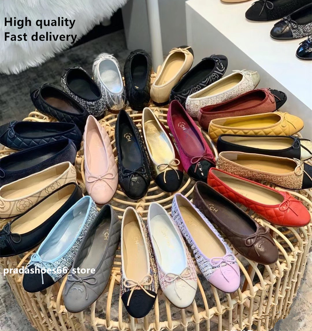 Paris Luxury designer Ballet Flats Shoes Women brands Quilted double Slip on Ballerina Round Toe Ladies Dress Shoes channel Zapatos De Mujer shoe c