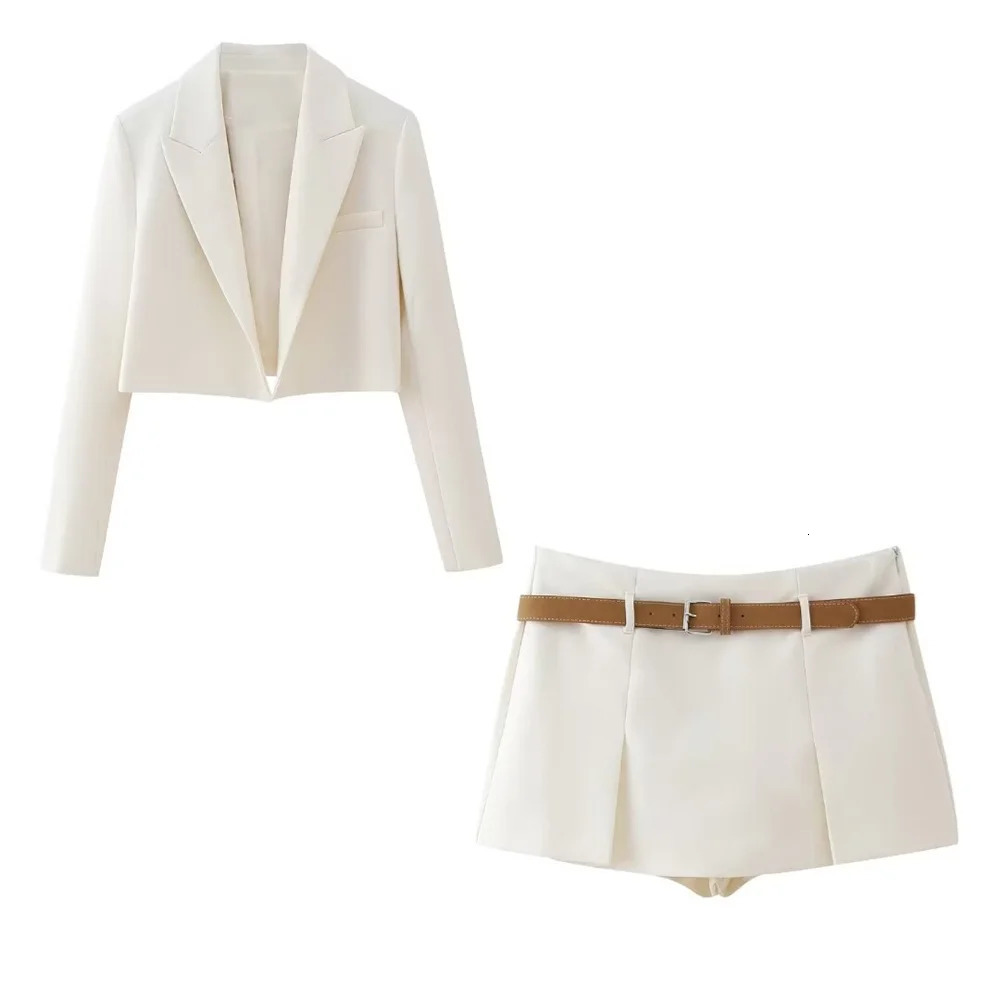 PB ZA Spring Womens Fashion and Elegance Versatile Short Suit CoatBelt Skirt Set 240423