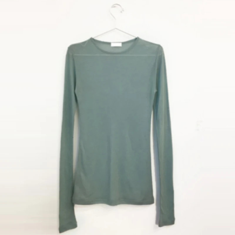 sexy slim high quality plain t shirt women tops spring summer club party see-through Transparent long sleeve tee shirt female 240429