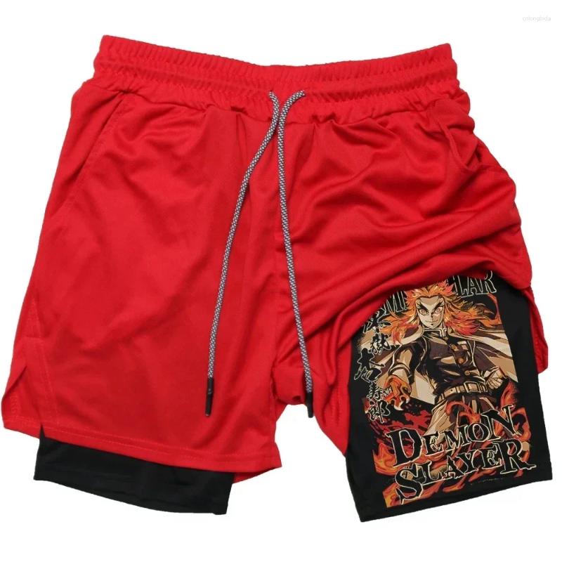 Mens Shorts Fashion Anime Fitness Print 2 In 1 Performance Double Layer Leisure Outdoor Sports M-3XL