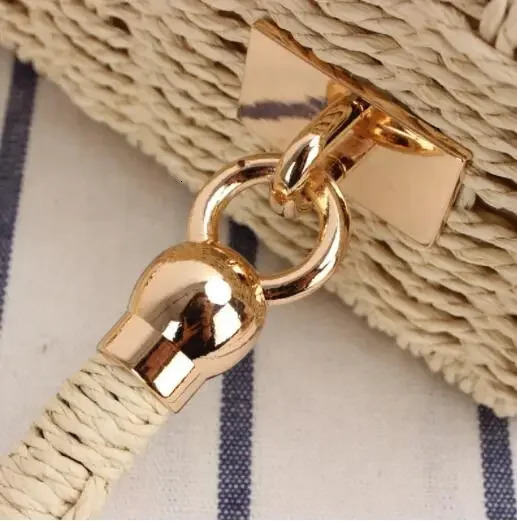 Fashionable square handmade latan womens handbag with paper rope handle durable summer girl beach handbag metal chain cross body 240425