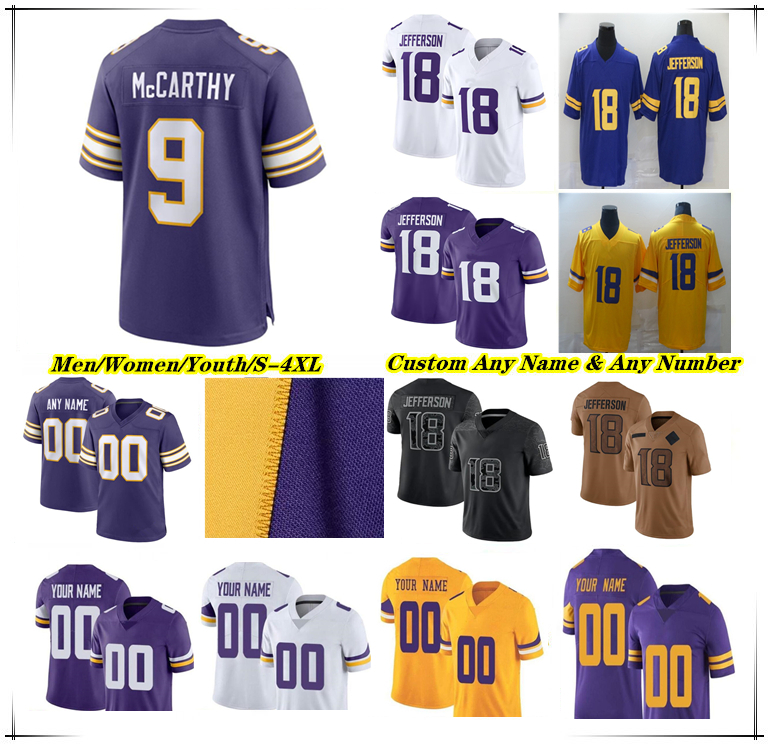 J.J. McCarthy Aaron Jones Justin Jefferson Football Jersey Ty Chandler T.J. Hockenson 3 Addison Turner Camryn Bynum Randy Moss Harrison Smith C.J. Ham Brandon Powell 4XL
