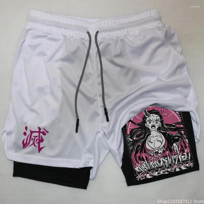 Mens Shorts Fashion Anime Fitness Print 2 In 1 Performance Double Layer Leisure Outdoor Sports M-3XL