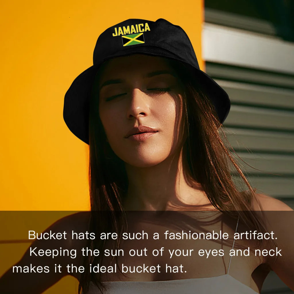 JAMAICA Flag Bucket Hats Print Cool Fans Sun Shade Simple Classic Outdoor Summer Fisherman Caps Fishing Cap 240428