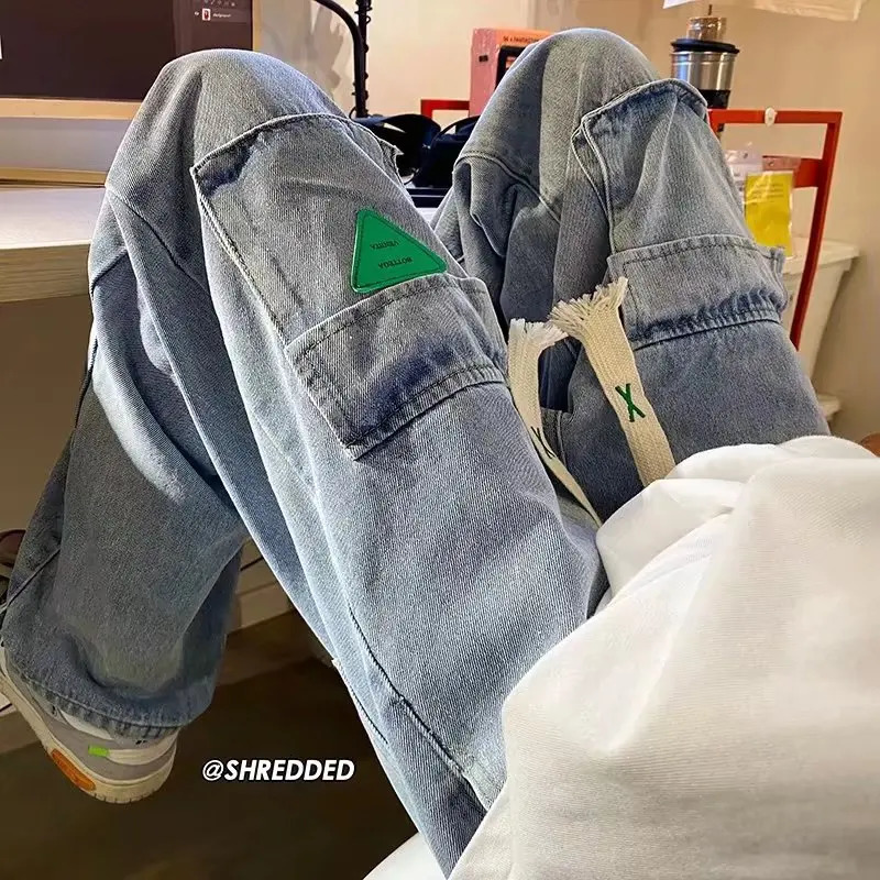 Y2K Mens Jeans European and American Pocket Straight Loose Large Size Men and Women Jeans Trendy Ins Skateboard Jeans 240426