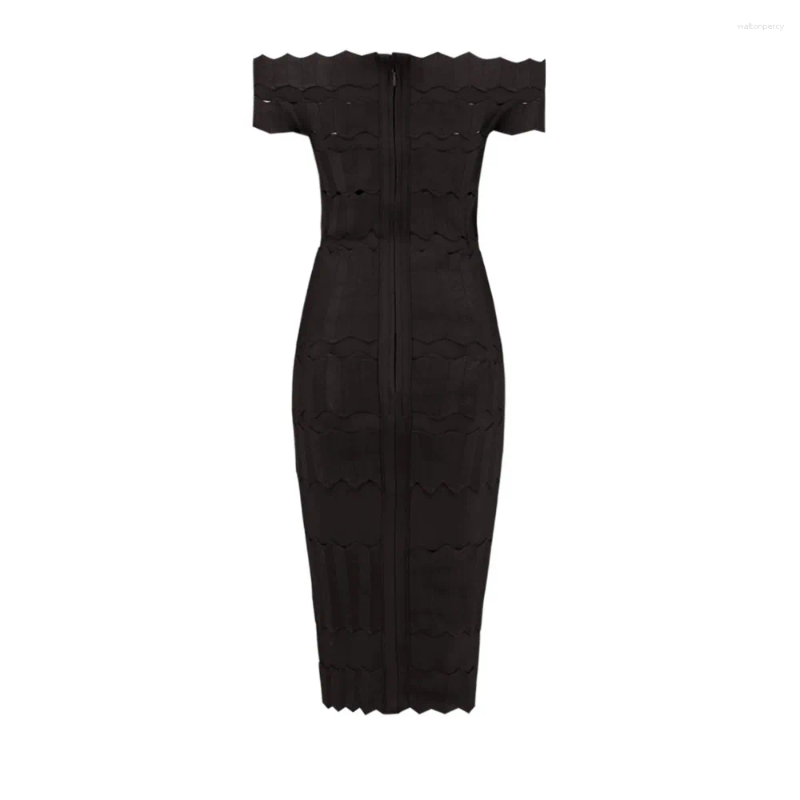 Casual Dresses Arrival High Quality Black Burgundy Sexy Off The Shoulder Midi Wholesale Women Stretch Celebrity Bandage Dress Vestidos