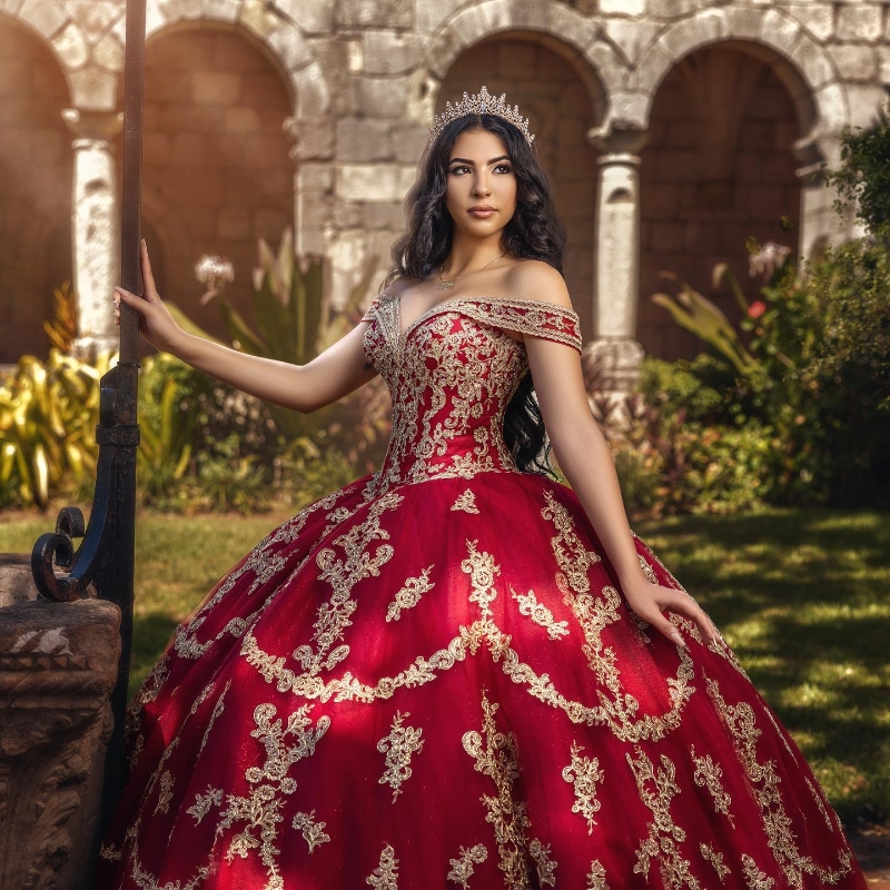 Red Shiny Quinceanera Dresses Off the shoulder Appliques Lace Beads Tull Sweet 15 Birthday Party Dress vestidos 15 de