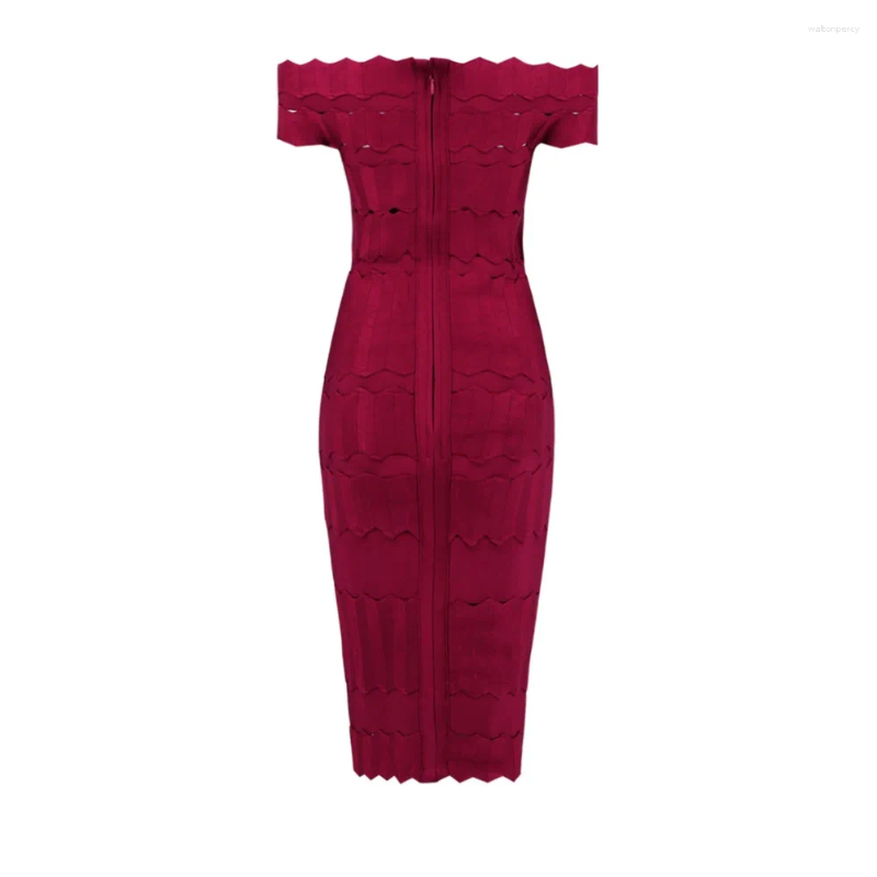 Casual Dresses Arrival High Quality Black Burgundy Sexy Off The Shoulder Midi Wholesale Women Stretch Celebrity Bandage Dress Vestidos