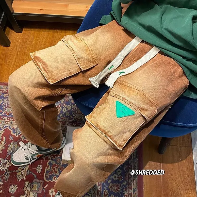 Y2K Mens Jeans European and American Pocket Straight Loose Large Size Men and Women Jeans Trendy Ins Skateboard Jeans 240426