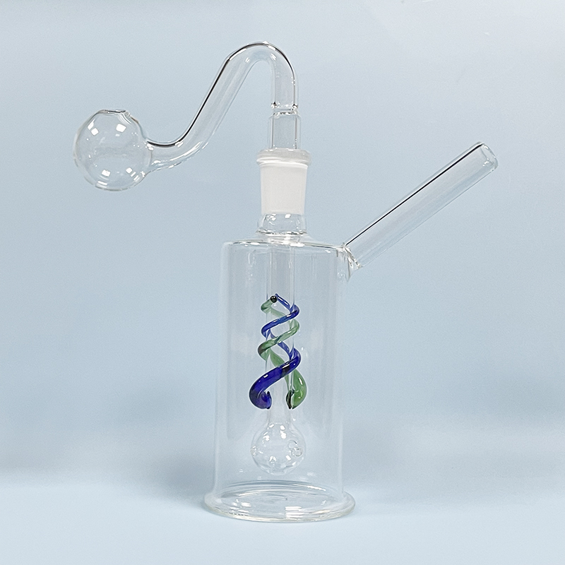 SmokPro Glass Bubbler Filter Smoking Pipe Mini Water Bong Set With 14mm Male Thick Glass Curved Oil Burner 3cm Big Smoke Bowl Head