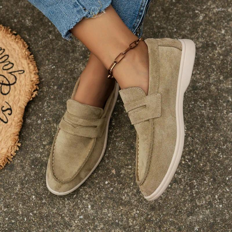 Casual Shoes 2024 Womens Summer Fashion Round Toe Shallow Mouth Slip-on Designer Vulcanized Outdoor Flat Bottom Women Loafer