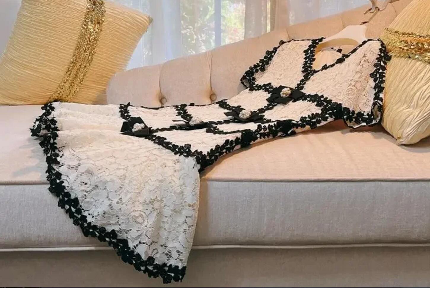 High end temperament, cc, light luxury, small fragrance, lace hollow out, slimming and slim fitting white dress