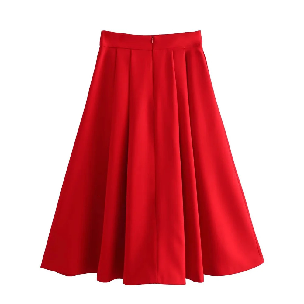 Taop Za temperament versatile red tight suit jacketAline long pleated skirt half womens set 240423