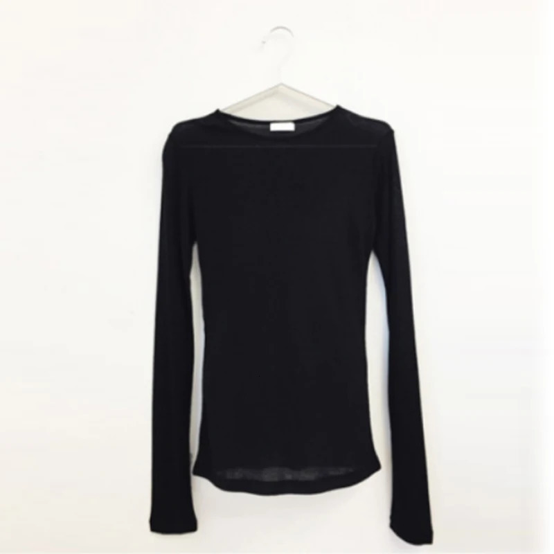 sexy slim high quality plain t shirt women tops spring summer club party see-through Transparent long sleeve tee shirt female 240429