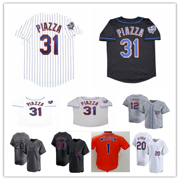 Custom 2000 New NY York Retro WS Baseball Jerseys Mike Piazza Edgar Alfonzo Rickey Henderson Robin Ventura Mike Hampton Al Leiter Alonso Mets Sewn Black White Grey 4XL
