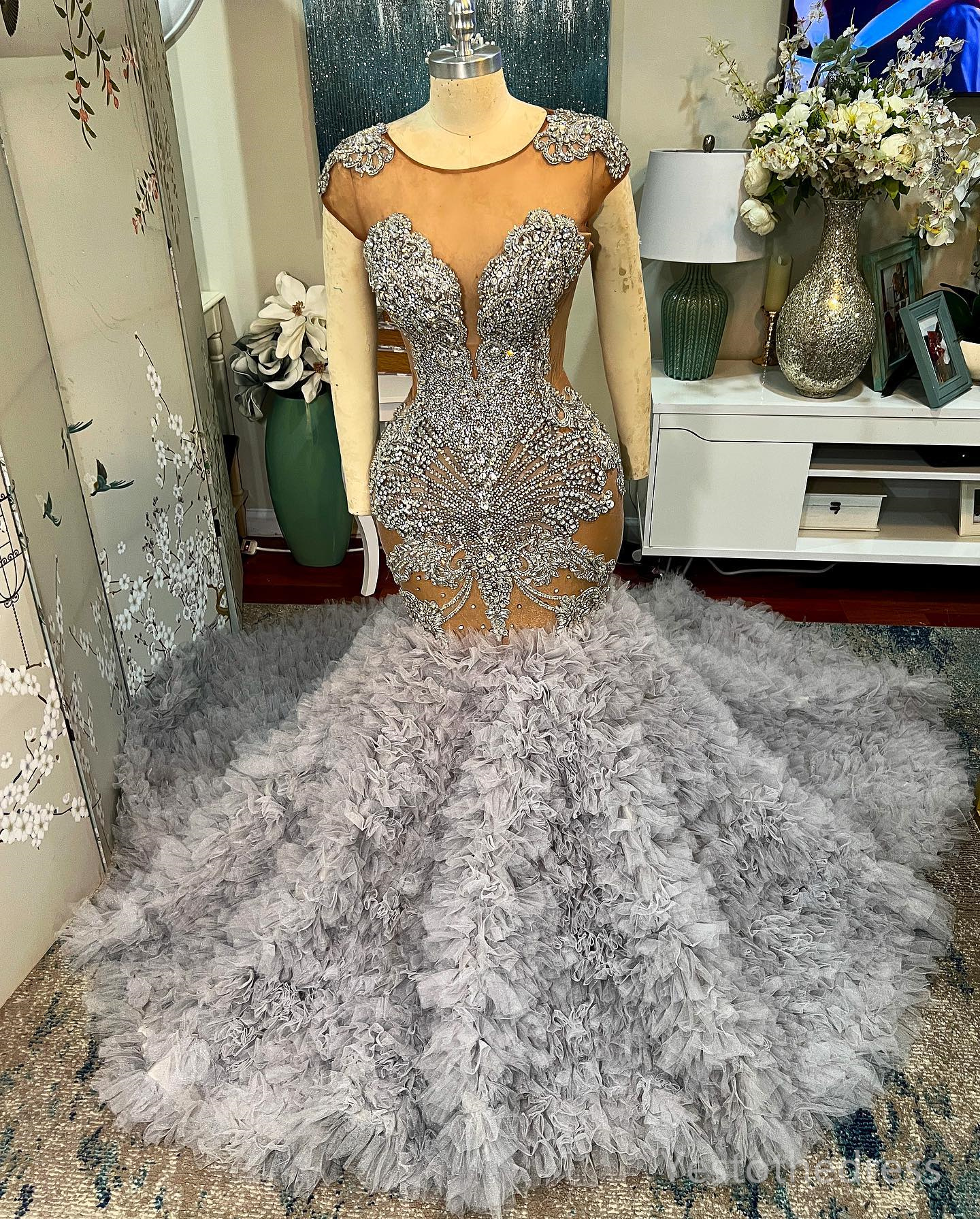 Urious Mermaid 2024 Dress Bride Bridal Illusion Rhies Crystals Decorated Pleated Wedding Gowns For African Black Women Marriage D233