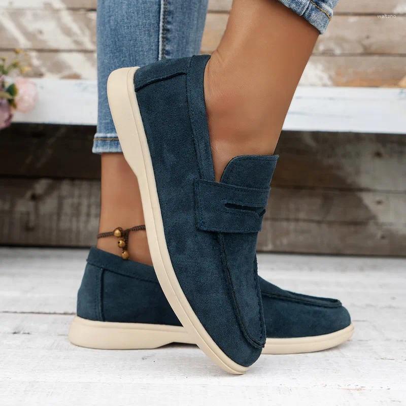 Casual Shoes 2024 Womens Summer Fashion Round Toe Shallow Mouth Slip-on Designer Vulcanized Outdoor Flat Bottom Women Loafer