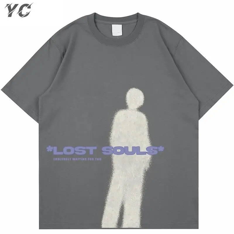 Oversized Mens TShirts Goth Lost Souls Printed Unisex Short Sleeve T Shirt Fashion Cotton Harajuku Summer Tops Hip Hop 240430